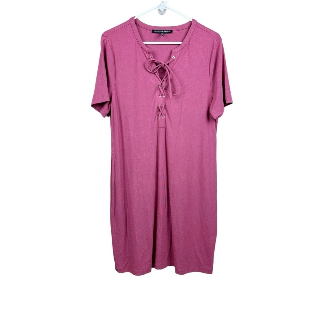White House Black Market Soft T Shirt Short Sleeve Lace Up Dress